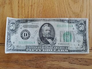 1934 $50 Fifty Dollars Frn Federal Reserve Note Cleveland,  Oh