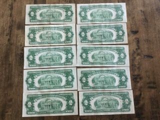 (10) Series of 1953 Two Dollar $2 Bill Red Seal United States Currency VG - VF 3