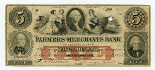 1863 $5 The Farmers And Merchants Bank Of Greensborough,  Maryland Note