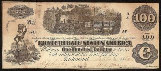 1862 $100 Dollar Confederate States Currency Civil War Note Old Paper Money T - 40