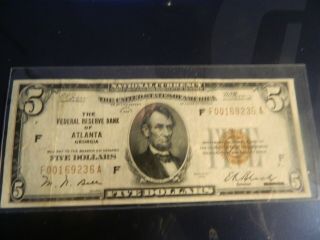 $5 Series 1929 National Banknote Atlanta