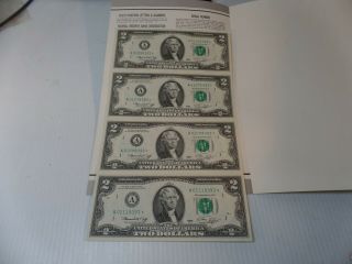 1976 Star Note $2 Dollar Bills Uncut,  Uncirc Sheet Of 4,