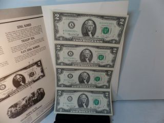 1976 Star Note $2 Dollar Bills Uncut,  Uncirc Sheet of 4, 3