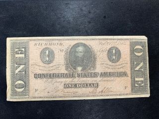 1 Dollar Confederate States Of America,  Richmond Feb.  17,  1864