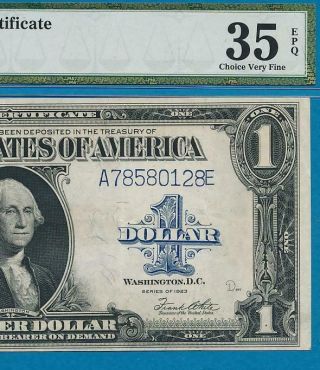 $1.  00 1923 Fr.  238 Pmg Vf35epq Silver Certificate Blue Seal Attractive