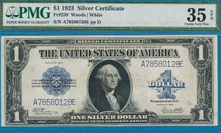 $1.  00 1923 FR.  238 PMG VF35EPQ SILVER CERTIFICATE BLUE SEAL ATTRACTIVE 3