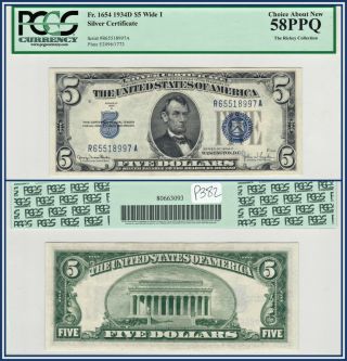 1934d Wide I $5 Silver Certificate Pcgs 58 Ppq Choice About Au Five Dollars