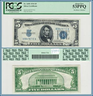 1934 $5 Silver Certificate Pcgs 53 Ppq About Unc Au Five Dollars Bank Note