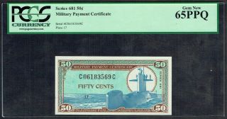 United States 50 Cents Mpc Military Payment Certificate Pcgs 65ppq Series 681