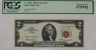 1963 $2 Red Seal Legal Tender Star Note Pcgs 67 Ppq Gem (884a)