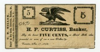 1862 5c G.  B.  Miller - Camden,  York Merchant Scrip At H.  F.  Curtiss,  Banker