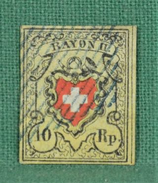 Switzerland Stamp 1850 Rayon 11 Type B 10r Sg 10 (f95)