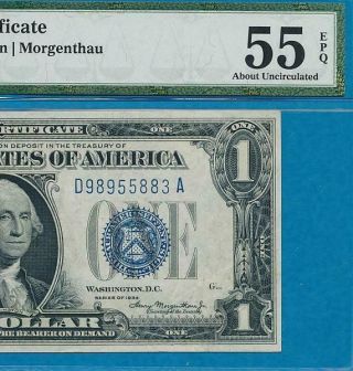 $1.  00 1934 Funny Back Blue Seal Silver Certificate Pmg Au55epq