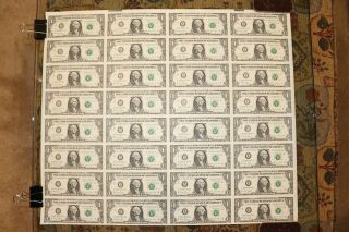 Un Cut Sheet Of 32 Series 2003 $1 Bills