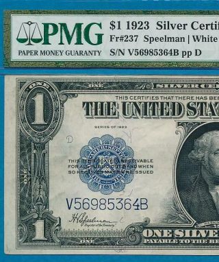 $1.  00 1923 FR.  237 PMG AU50EPQ SILVER CERTIFICATE BLUE SEAL ATTRACTIVE 2