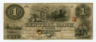 1855 $1 The Central Bank - Nashville,  Tennessee Note W/ Slaves -