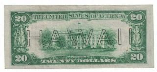 1934 A Series US $20 Twenty Dollar War Time Issue Currency Hawaii Note H89283926 2