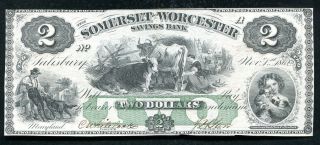 1862 $2 Somerset & Worcester Savings Bank Salisbury,  Md Obsolete Unc
