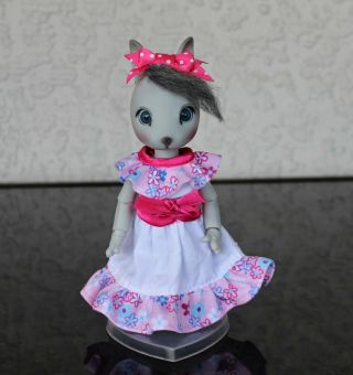 Ooak 12 Cm.  Grey Hujoo Bunny Bjd Custom Face Up & Outfit Plastic Animal Doll