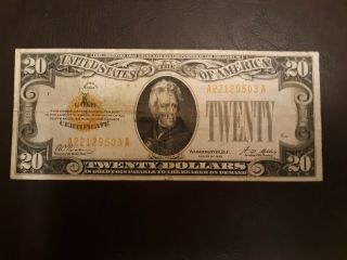 1928 $20 Twenty Dollar Gold Certificate United States U S Currency Woods/mellon