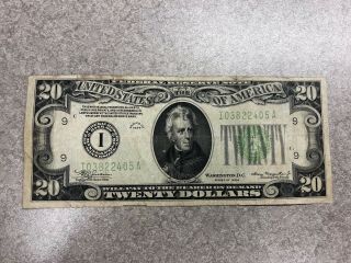 1934 Series A I/a (minneapolis) $20 Dollar Federal Reserve Note Bill Us Currency