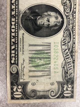 1934 series A I/A (Minneapolis) $20 Dollar Federal Reserve Note Bill US Currency 3