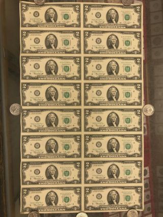 Uncut Sheet Of 16 1976 $2 Federal Reserve Star Notes H St.  Louis Crisp Au
