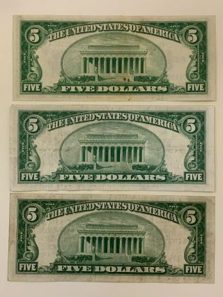 1934 & 1934A $5 Blue Seal Silver Certificate Notes.  6 Notes 3