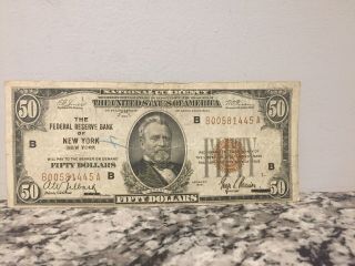Series Of 1929 U.  S.  $50 Federal Reserve Bank Of York York Circulated