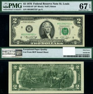 Fr.  1935 H $2 1976 Federal Reserve Note St.  Louis H - Block Gem Pmg Cu67