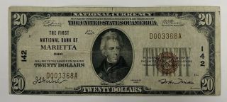 1929 $20 National Currency Bank Of Marietta Ohio 142