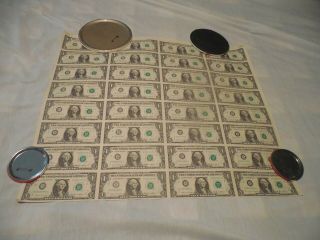 Uncut Currency Sheet Of 32 Series 1985 $1 One Dollar Bills Paper Money Notes 3