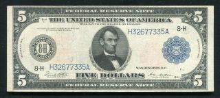 Fr.  891a 1914 $5 Five Dollars Frn Federal Reserve Note San Francisco,  Ca Very Fine