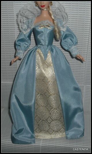 Top Barbie Doll Dotw Princess Of Danish Blue Gold Dress Evening Gown Accessory