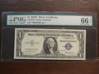1935f $1 Star Note Silver Certificate Blue Seal Pmg 66 Gem Uncirculated Epq