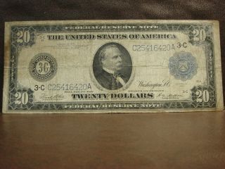 1914 $20 Cleveland Federal Reserve Note 3 - C Philadelphia Blue Seal White - Mellon