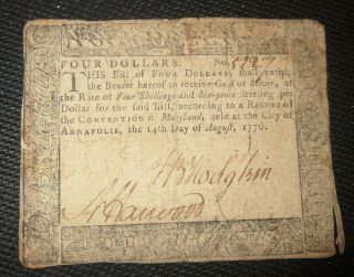Maryland Colonial 8/14/1776 4 Dollars