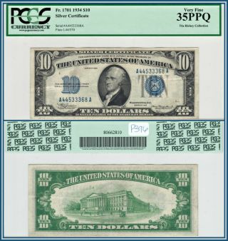 1934 $10 Silver Certificate Pcgs 35 Ppq Very Fine Vf Ten Dollars Note