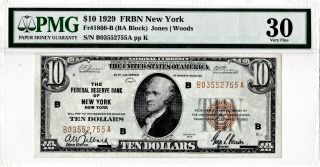 1929 $10 York Ny Federal Reserve Bank Note Brown National Currency Pmg 30 Vf