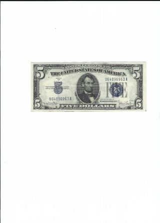 Fr.  1654 $5 1934 D Silver Certificate Note Wide Ii Sn U64896963a Gem Cu