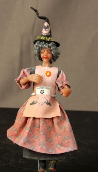 Shopping Witch In Pink Frock Doll House Ooak Polymer Clay