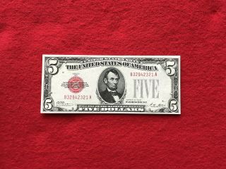 Fr - 1525 1928 Plain Series $5 Red Seal Us Legal Tender Note About Uncirculated