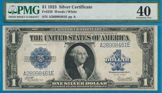$1.  00 1923 FR.  238 PMG XF40 SILVER CERTIFICATE BLUE SEAL ATTRACTIVE 3