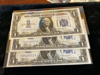 $1 1934 Funny Back 3 Consecutive Silver Certificate Notes