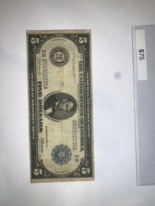 1914 $5 Large Federal Reserve Note,  Vintage Lincoln,  York Bill (061019v)