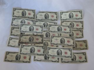 (21) Vintage U.  S.  Red Seal $2 Two Dollar Bills ($42 Face Value)