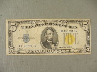 Series 1934 A $5 Silver Certificate Yellow Seal North Africa Estate Find