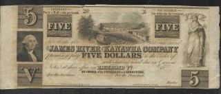 James River & Kanawha Co.  - Obsolete 5 Dollars - Richmond,  Va - 18 - - Uncirculate
