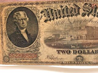 Series 1917 $2 United States Note Two Dollar Bill Red Seal Large Legal Tender