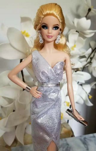 Barbie 2014 The Look City Shine Silver Dress Doll Black Label Rooted Eyelashes